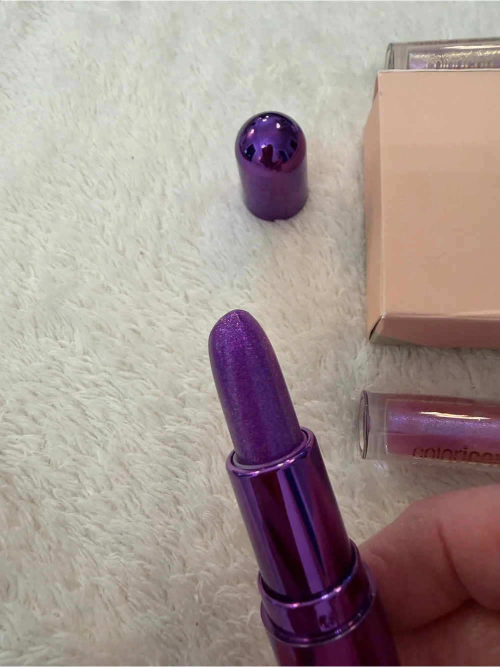 Winky Lux and Wet n wild lilac and purple lipstick and lip gloss tb